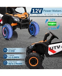 12V Kids Ride On Utv with Remote Control, Battery Powered 4-Wheel Off Road Vehicle with Dual Motors for Outdoor Fun, Orange, Ages 3-6