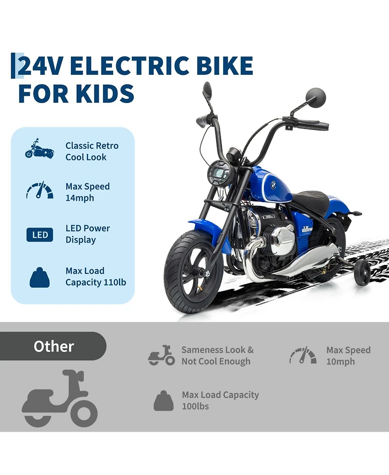 24V Licensed Kids Ride On Sport Motorcycle, High Speed Electric Bike with Brushless Motor for Outdoor Riding, Green/Blue/Red/Black, Ages 6-14