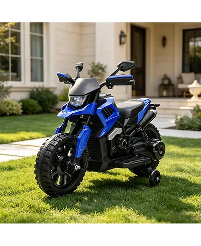 6V Kids Ride On Motorcycle Toy, Battery Powered 2-Wheel Scooter with Training Wheels for Indoor Outdoor Play, Blue, Ages 3-6