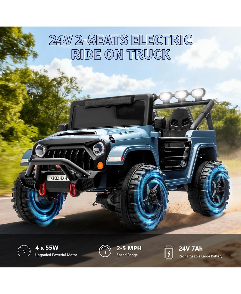 Double Seat 24V Kids Ride On Suv Toy Ages 3-8, 4WD Battery Powered Electric Car with Remote, Outdoor Driving, Light Blue