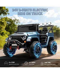Double Seat 24V Kids Ride On Suv Toy Ages 3-8, 4WD Battery Powered Electric Car with Remote, Outdoor Driving, Light Blue