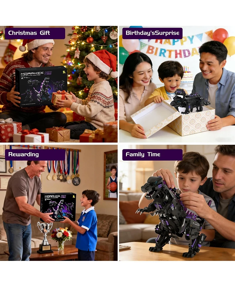 5-in-1 Remote Control Dinosaur Building Blocks Toy Ages 6+, Programmable Rc Robot Kit for Kids, Indoor Outdoor Play, Purple