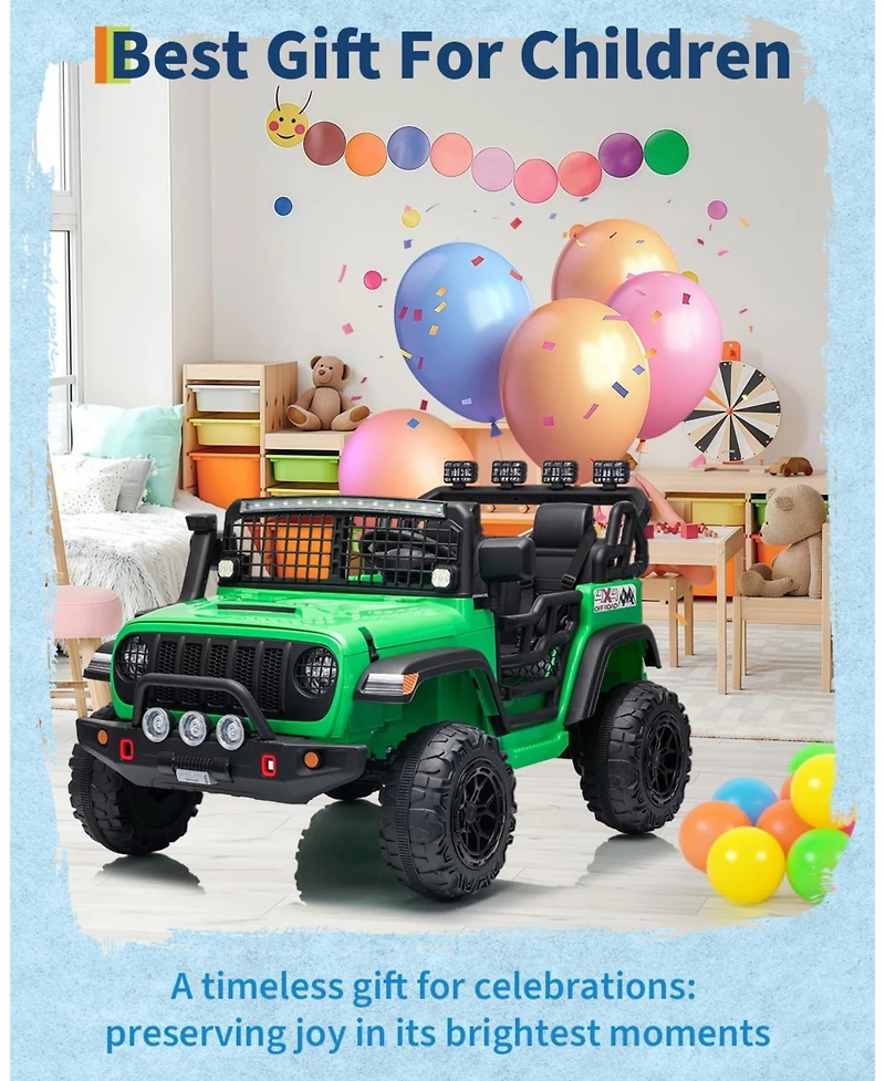 44.7x31.5x28.5 Inch 24V Electric Ride On Truck for Kids, 2-Seater Suv with Remote Control and 4WD, Outdoor Toy for Boys Girls, Green, Ages 3-6