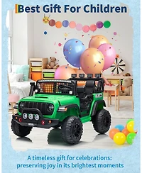 44.7x31.5x28.5 Inch 24V Electric Ride On Truck for Kids, 2-Seater Suv with Remote Control and 4WD, Outdoor Toy for Boys Girls, Green, Ages 3-6