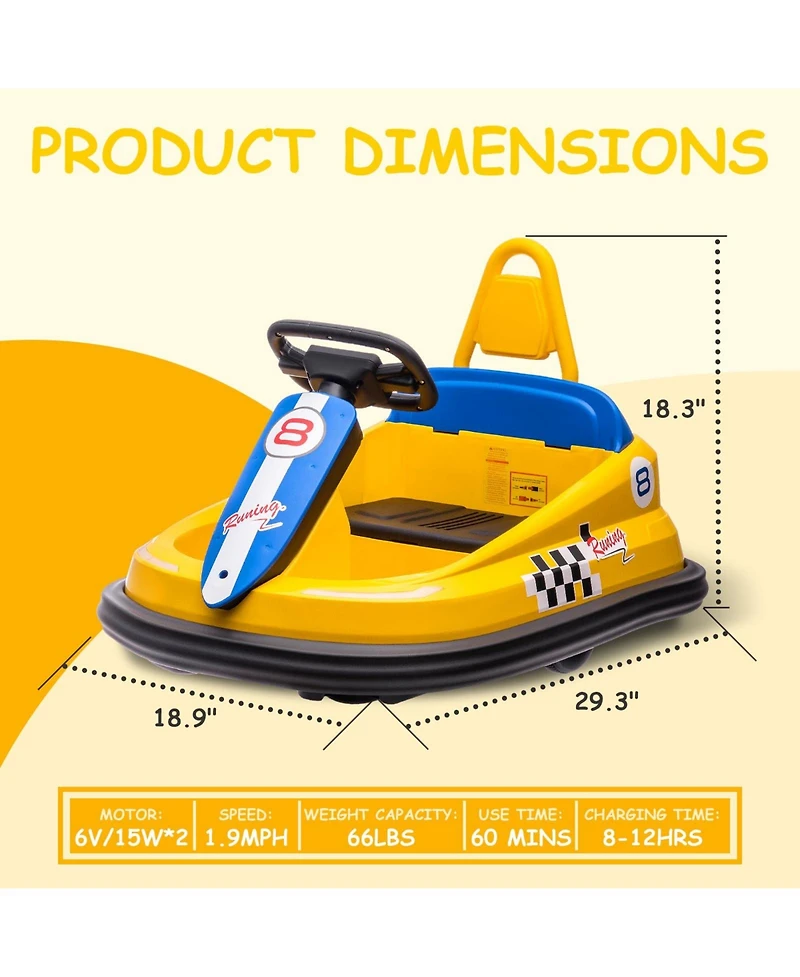 6V Kids Ride-On Bumper Car, 2 Speeds, Twin 15W Motors, 360degree(s) Spinning, Lights, Music and Horn, Electric Toy for Ages 2-6