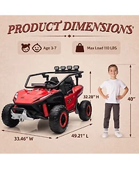 12V Off-Road Utv Ride-On Car, Parental Remote, Dual 40W Motors, Safety Belt, Horn and Led Lights, Electric Vehicle for Children 3-6