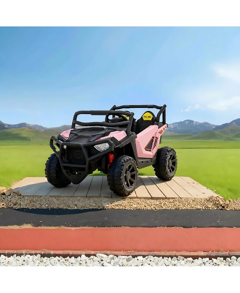 43.5x28.5x29.5 Inch 24V Kids Ride On Electric Utv 2 Seater with Remote Control, 4WD Battery Powered Off-Road Vehicle for Outdoor Fun, Blue, Ages 3-6