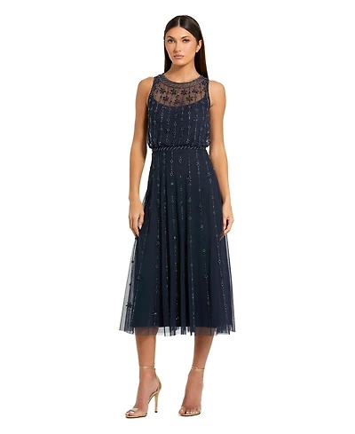 Mac Duggal Women's High Neck Sleeveless Embelished A Line Dress