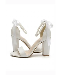 Forever and Always Shoes Women's Althea Pearl Ankle Strap Block Heel Sandal
