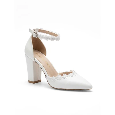 Prologue Shoes Women's Alisa Block Heel Bridal Pointed Toe Pump