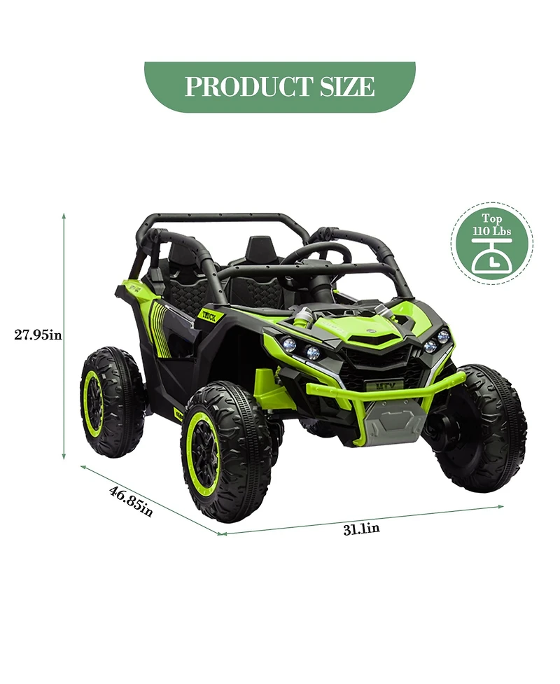 24V Kids Ride On Utv with Remote Control, 4WD Battery Powered Off Road Toy with Safety Bar for Outdoor Fun, Green, Ages 3-6