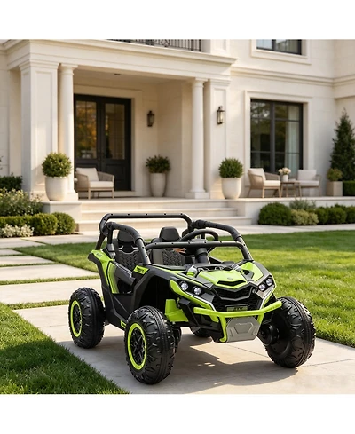 24V Kids Ride On Utv with Remote Control, 4WD Battery Powered Off Road Toy with Safety Bar for Outdoor Fun, Green, Ages 3-6