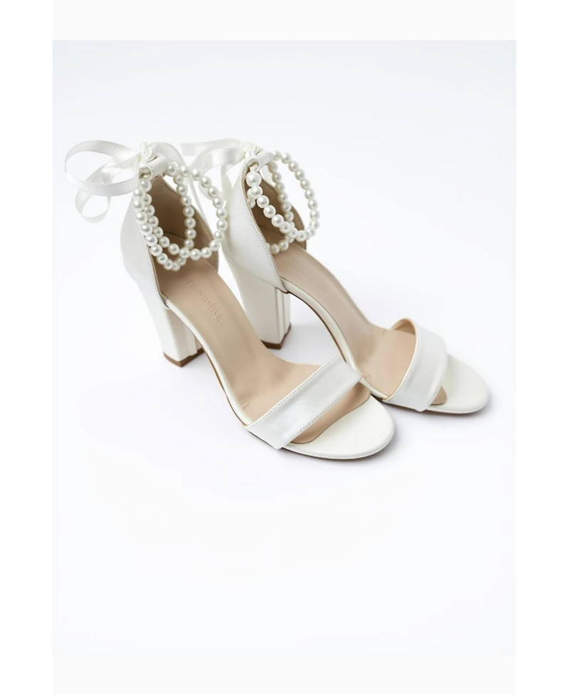 Forever and Always Shoes Women's Caelis Pearl Ankle Strap Block Heel Sandal