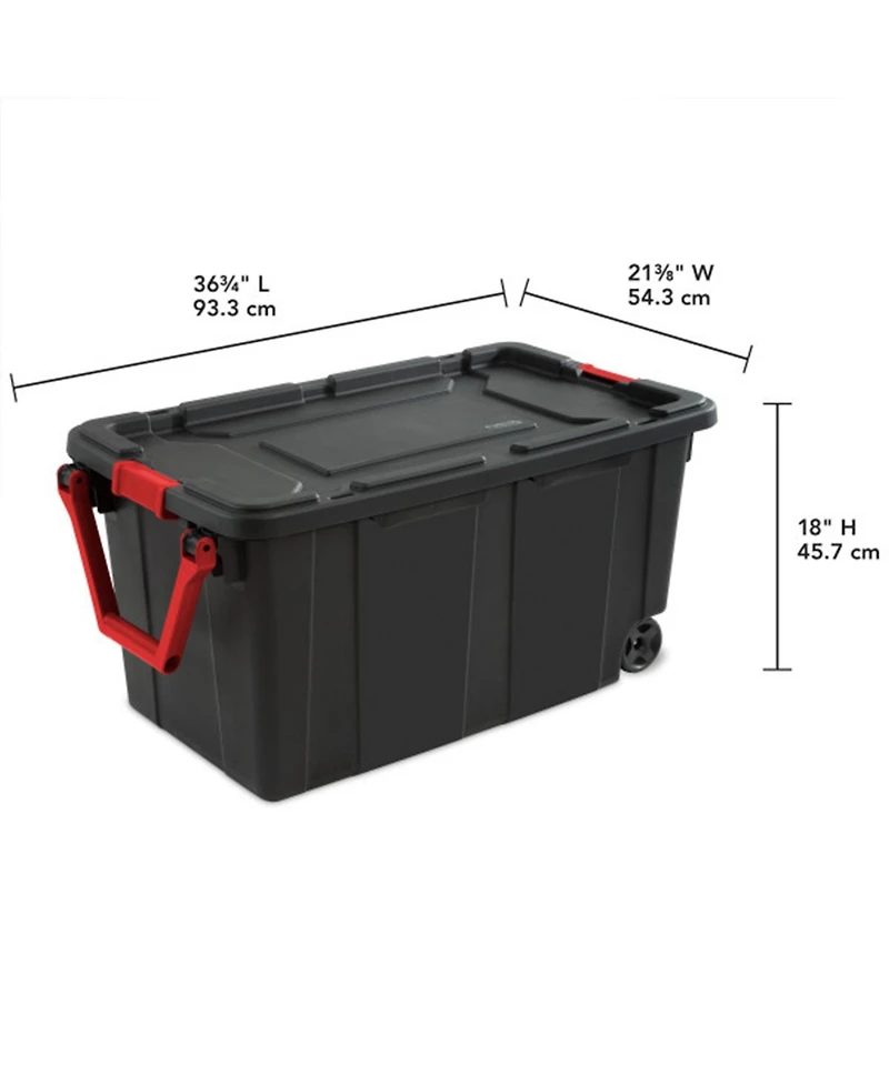 Sterilite Heavy Duty 40 Gallon Wheeled Industrial Storage Tote, Black (8 Pack)