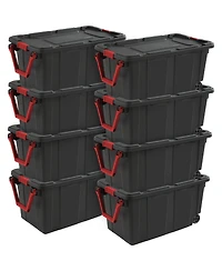 Sterilite Heavy Duty 40 Gallon Wheeled Industrial Storage Tote, Black (8 Pack)
