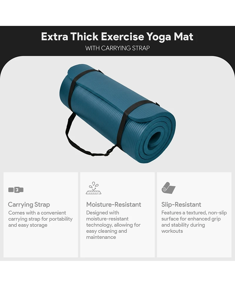 BalanceFrom Yoga Mat, 1" Extra Thick Exercise Pilates Workout Mat, Navy Blue