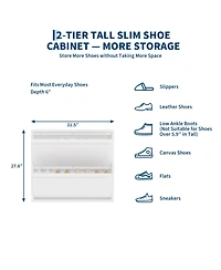 31.5 x 6 x 28 in 2-Tier Flip Shoe Cabinet, Metal Entryway Storage Organizer, Narrow Slim Design for Hallway Living Room, Grey/White