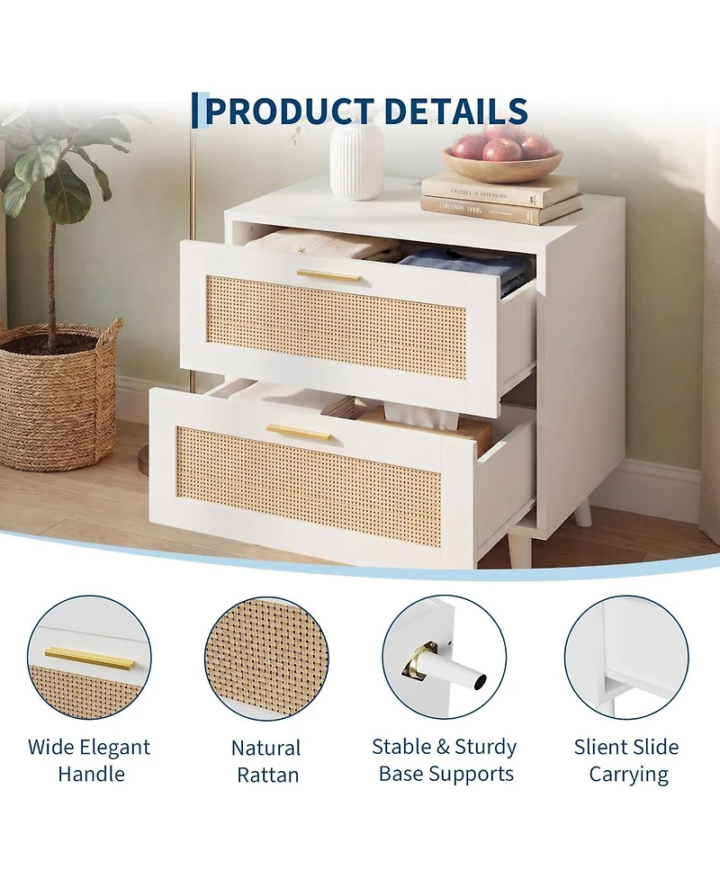 Rattan Nightstand with Charging Station