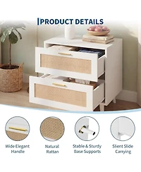 Rattan Nightstand with Charging Station