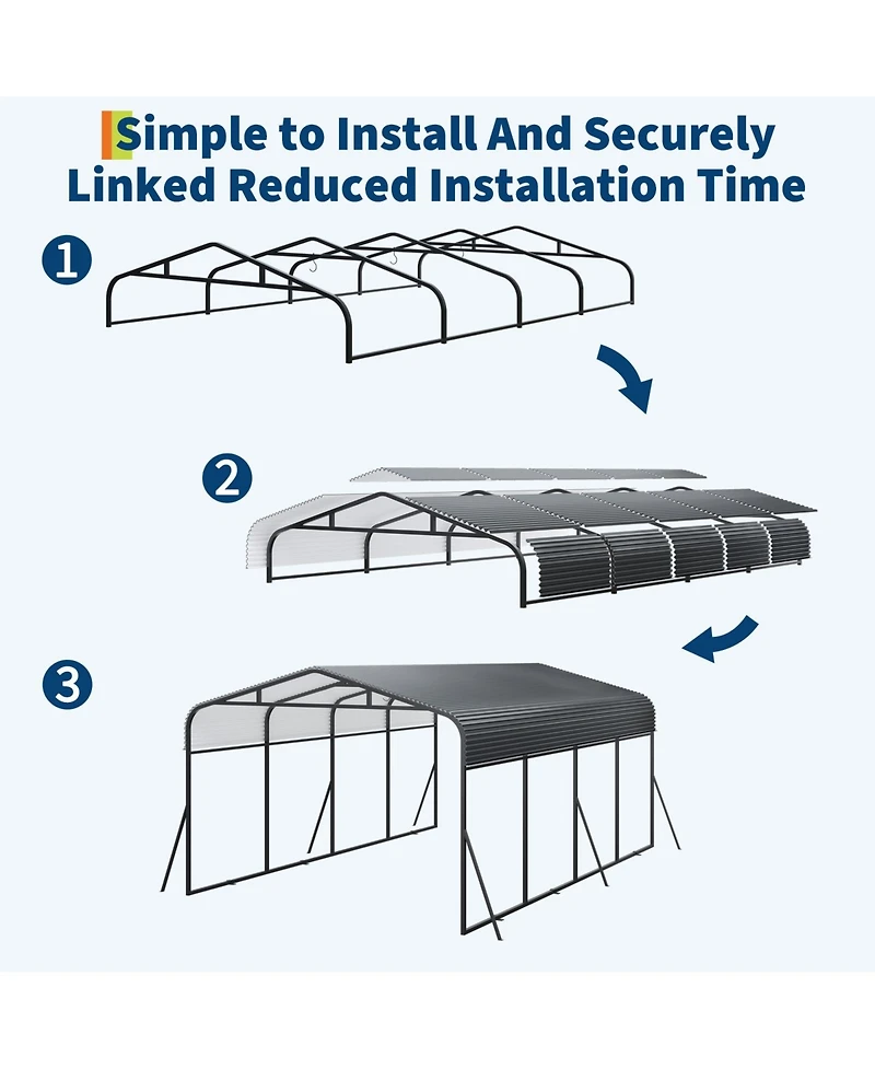 12 x 20 Ft Carport, Heavy Duty Metal Car Canopy with Steel Frame and Lockable Storage, for Car Truck Boat Driveway Patio, Gray