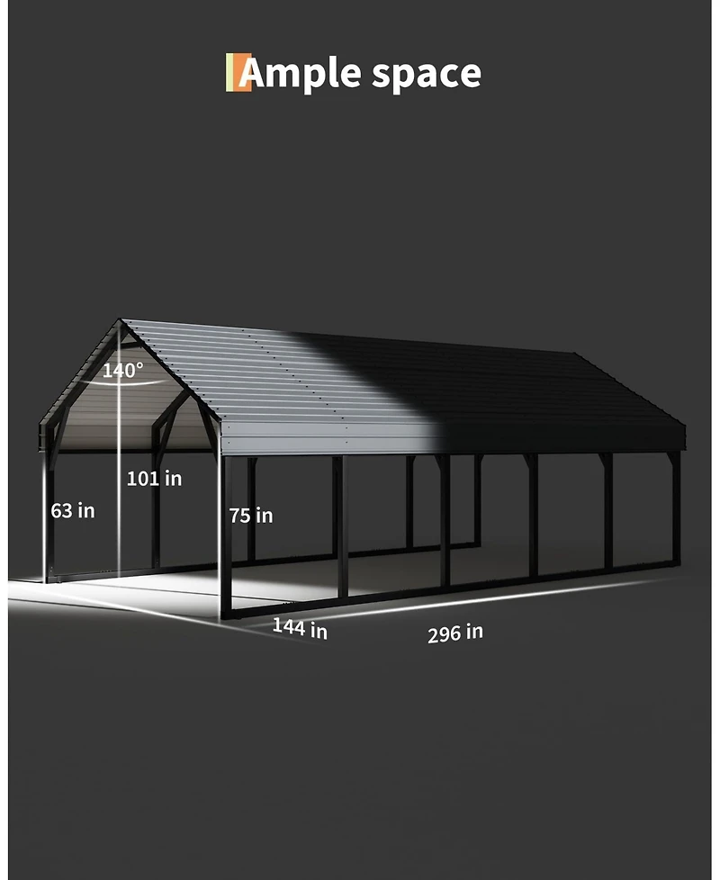 12' x 26' Metal Carport with Diagonal Braces, Heavy Duty Vehicle Shelter for Parking Driveway Boat and Rv, Black