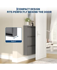 31.5 x 6 x 41 in 3-Tier Flip Door Shoe Cabinet, Slim Entryway Shoe Storage, Carbon Steel for Hallway Closet Entryway, Dark Gray/White
