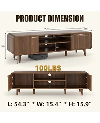 Mid-Century Media Console with Fluted Panel Doors, Adjustable Inner Shelves, Low Profile Tv Stand for TVs Up to 65 Inch for Living Room, Bedroom