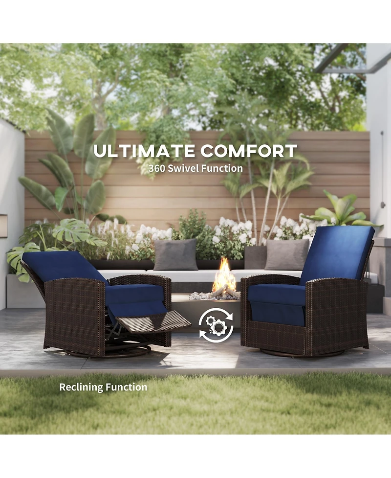 Outsunny Outdoor Wicker Swivel Recliner Chair, Reclining Backrest, Lifting Footrest, 360° Rotating Basic, Water Resistant Cushions for Patio, Dar