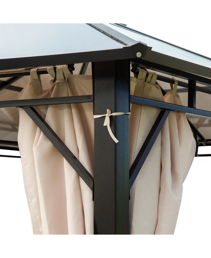 Outsunny 10' x 12' Outdoor Steel Frame Gazebo with Twin-Wall Polycarbonate Hardtop Roof and Removable Curtains