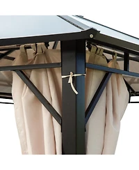 Outsunny 10' x 12' Outdoor Steel Frame Gazebo with Twin-Wall Polycarbonate Hardtop Roof and Removable Curtains