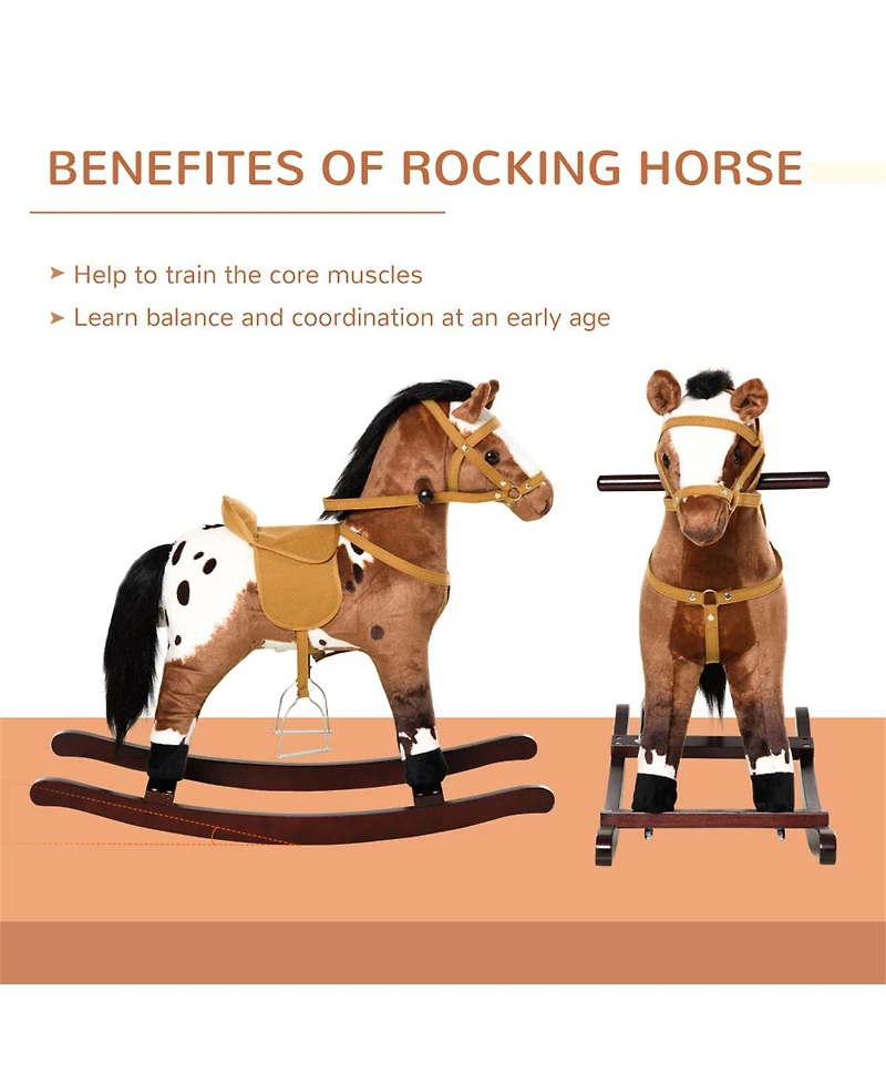 Yobtop Plush Metal Rocking Horse with Electronic Neighing and Galloping Sounds, Up to 88 lbs, Ages 3+