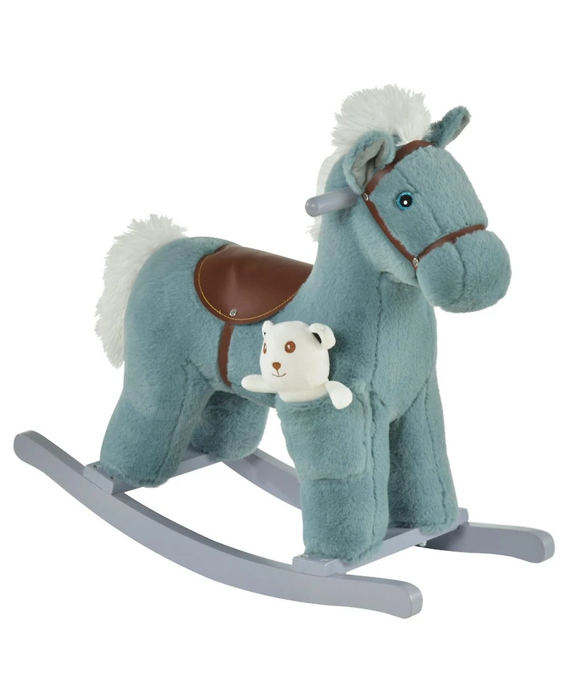 Yobtop Plush Ride-On Rocking Horse with Realistic Sounds & Bear Toy, 66 lb Capacity, Ages 3+