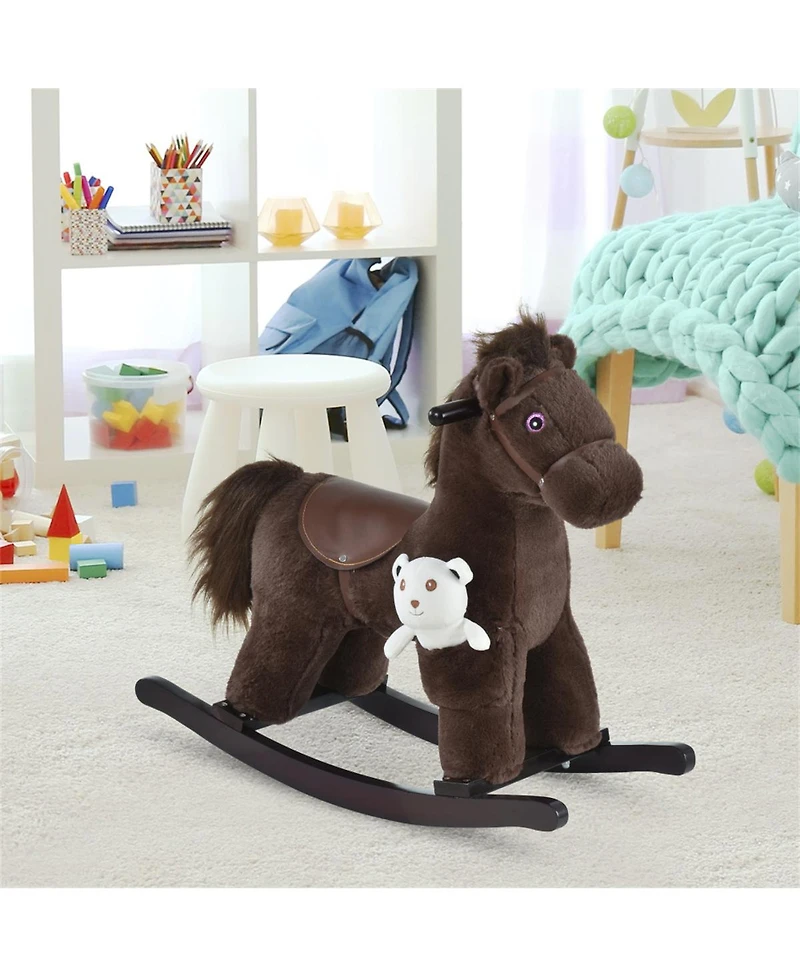 Yobtop Kids Plush Rocking Horse with Sound Effects, 66 lb. Capacity, Ages 3+