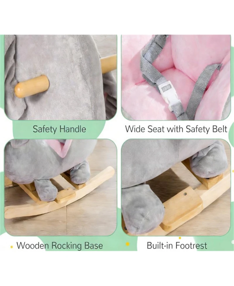 Yobtop Elephant Rocking Chair - Toddler Plush Rocker with Sound Effects, Safety Belt, Sturdy Frame