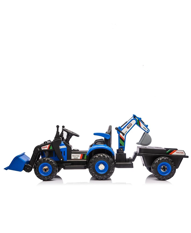 Yobtop 24V Ride-On Electric Tractor, Parent Remote Control, 4-in-1 Construction Attachments, Toy, Ages 3-6