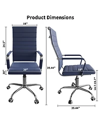 homfan Ergonomic Office Desk Chair, 1 Piece Set Executive Ribbed Mid-Back Pu Leather Conference Room Chair Adjustable Swivel with Arms