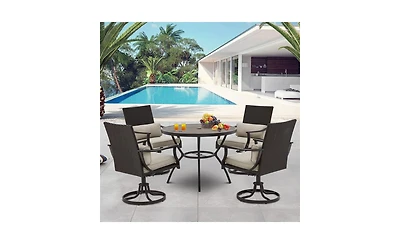 Erommy 5 Piece Patio Dining Set With 4 Outdoor Swivel Dining Chairs And 1 Large Round Dining Table,Dining Sets With Armrest