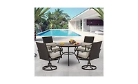 Erommy 5 Piece Patio Dining Set With 4 Outdoor Swivel Dining Chairs And 1 Large Round Dining Table,Dining Sets With Armrest