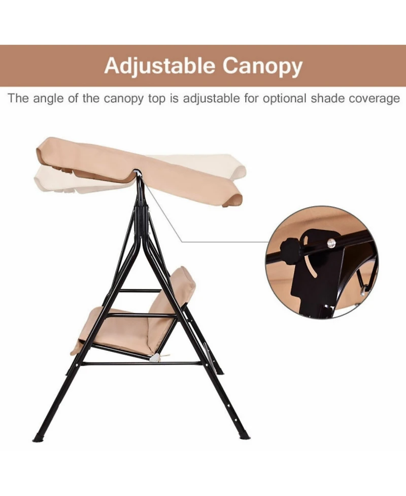 Clihome Loveseat Cushioned Patio Steel Frame Swing Glider