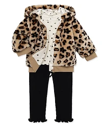 Little Me Baby Girls' Leopard Print Hooded Jacket, Top and Pants, 3-Piece Set