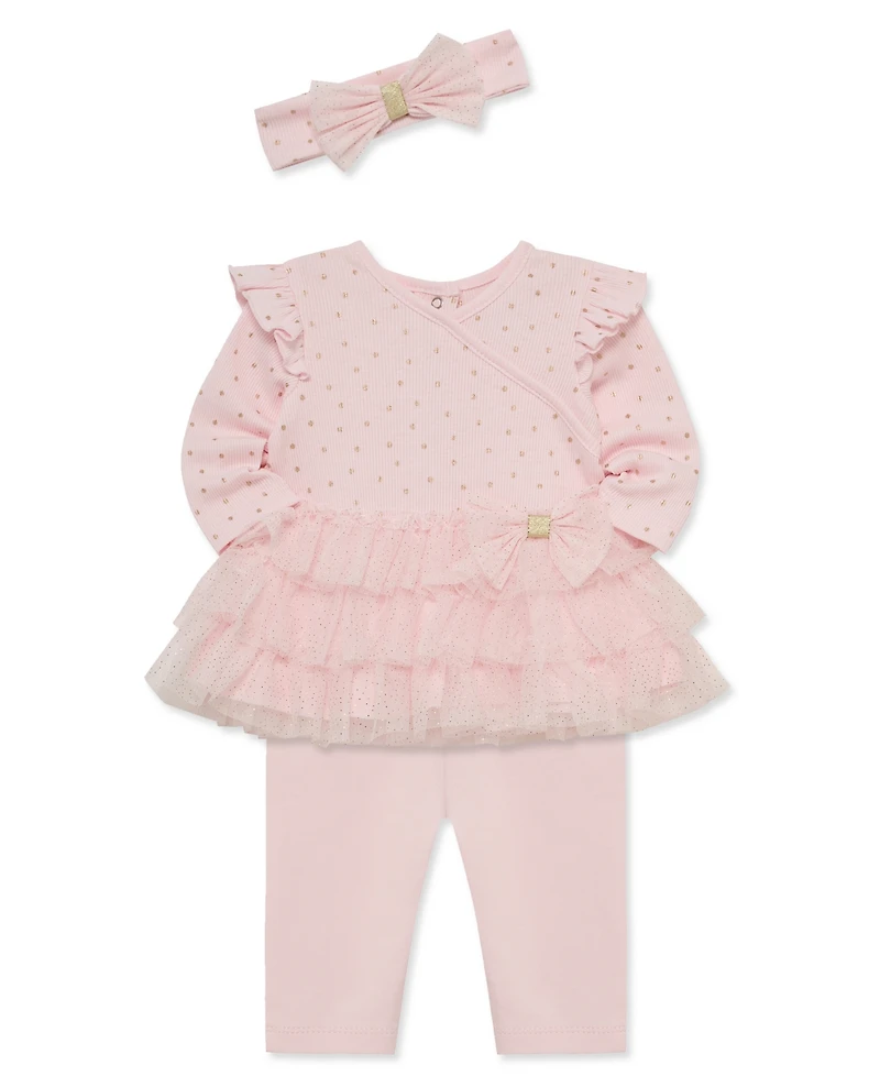 Little Me Baby Girls' Dot Shine Tutu Top, Leggings and Headband, 3-Piece Set