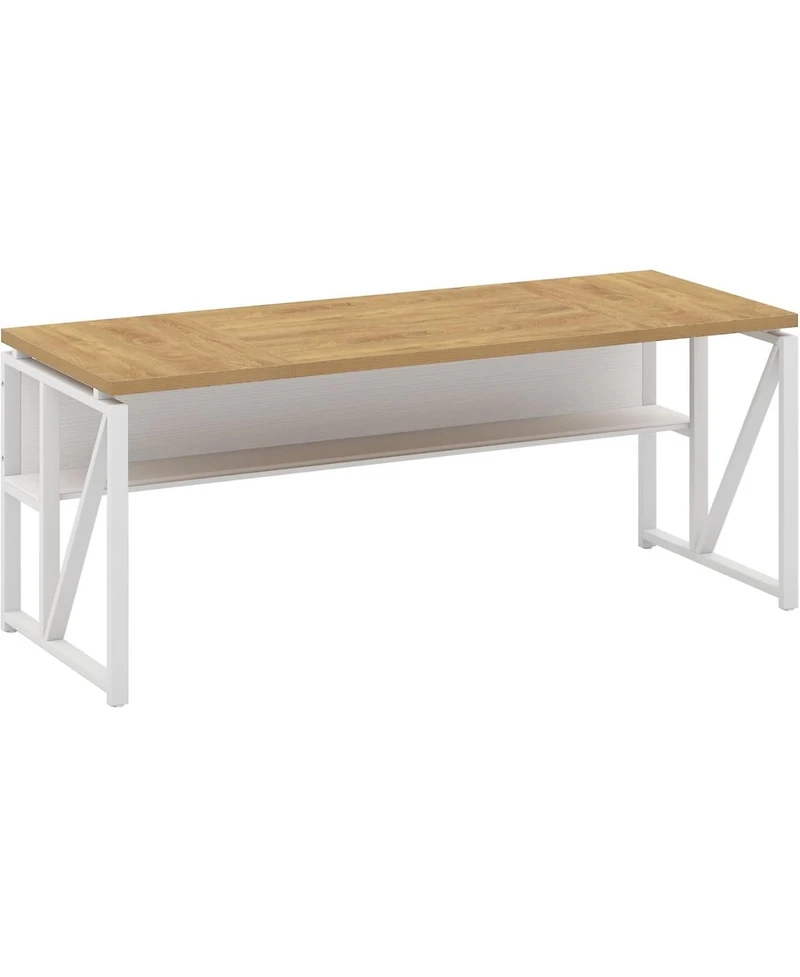 Tribesigns 63" Computer Desk with Bottom Shelf, Light Oak
