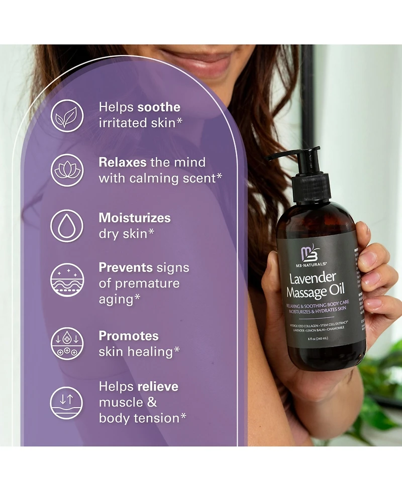 M3 Lavender Massage Oil with Collagen and Stem Cells Fast-Absorbing Body Oil for Massage 8 Fluid Ounce