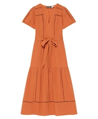 Mint Velvet Women's V-Neck Short-Sleeve Cotton Cheesecloth Maxi Dress