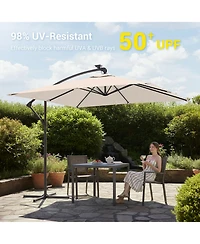 Sonkuki 8.2FT Outdoor Patio Hanging Offset Cantilever Umbrella with Solar Led Lights Cross Base