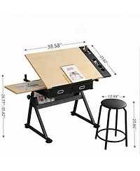 gaomon Professional Height Adjustable Drafting Table with Stool, Tilting Artist Drawing Desk with 2 Drawers, 0-75degree(s) Angle Art Workstation