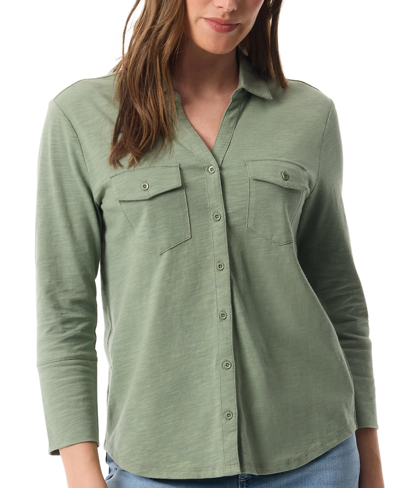 Gloria Vanderbilt Women's Ashten Point-Collar 3/4-Sleeve Button-Up Shirt
