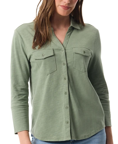 Gloria Vanderbilt Women's Ashten Point-Collar 3/4-Sleeve Button-Up Shirt