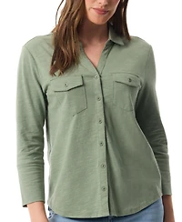 Gloria Vanderbilt Women's Ashten Point-Collar 3/4-Sleeve Button-Up Shirt