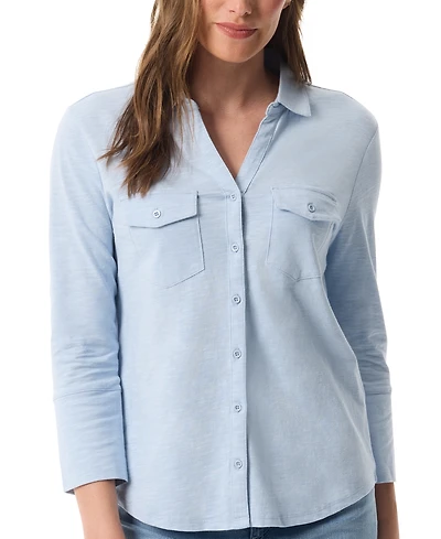 Gloria Vanderbilt Women's Ashten Point-Collar 3/4-Sleeve Button-Up Shirt